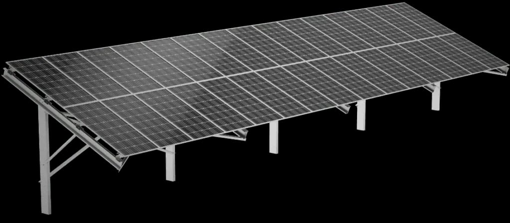 Modelo de estrutura de solo Tessa com módulos fotovoltaicos